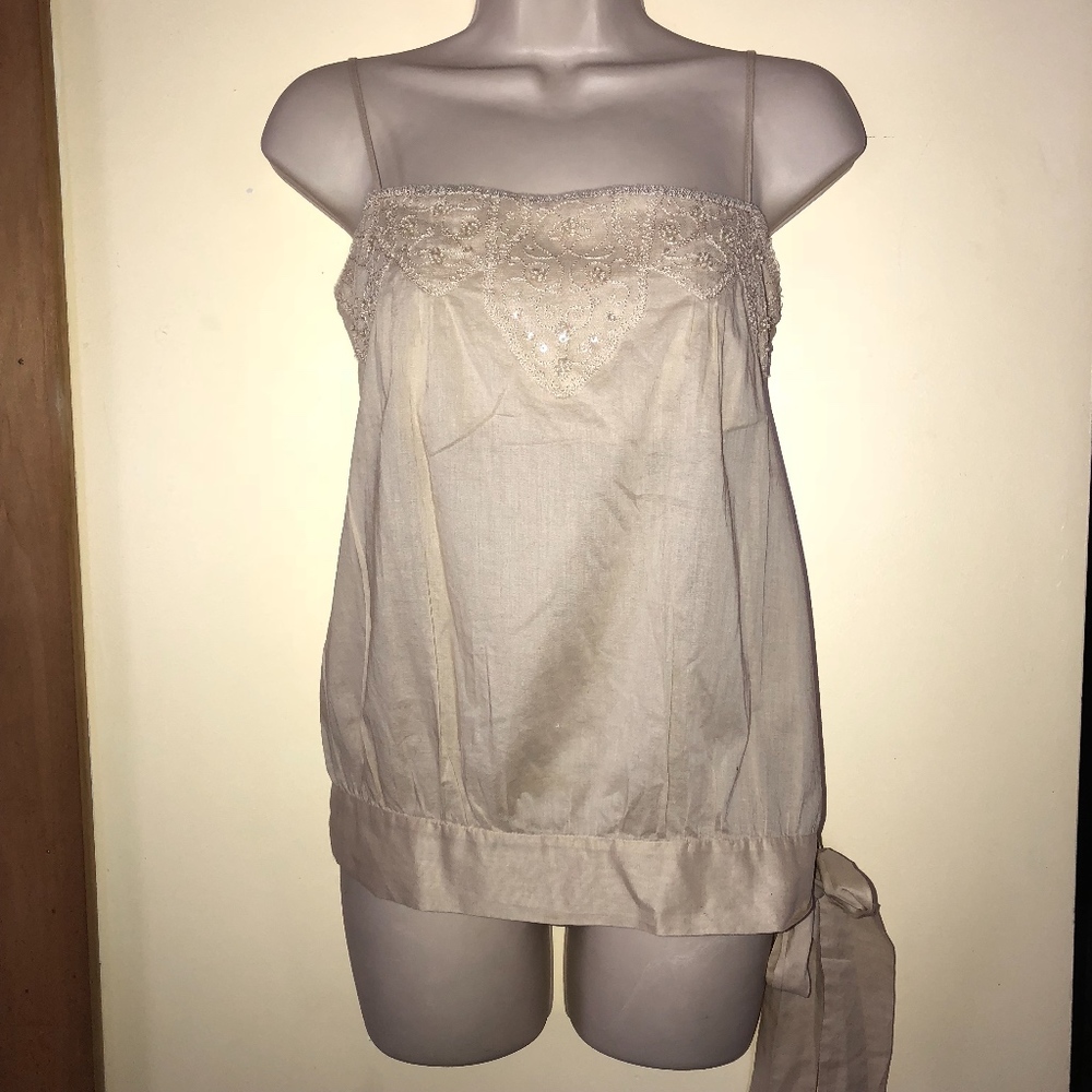 BEBE beaded lace top side tie & zip